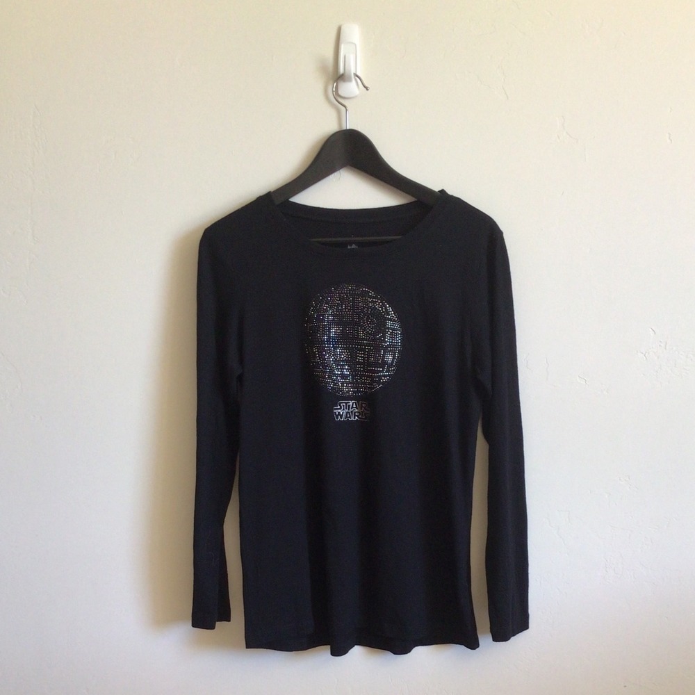 Disney Parks Star Wars Death Star Rhinestone Graphic T-Shirt Black Womens L